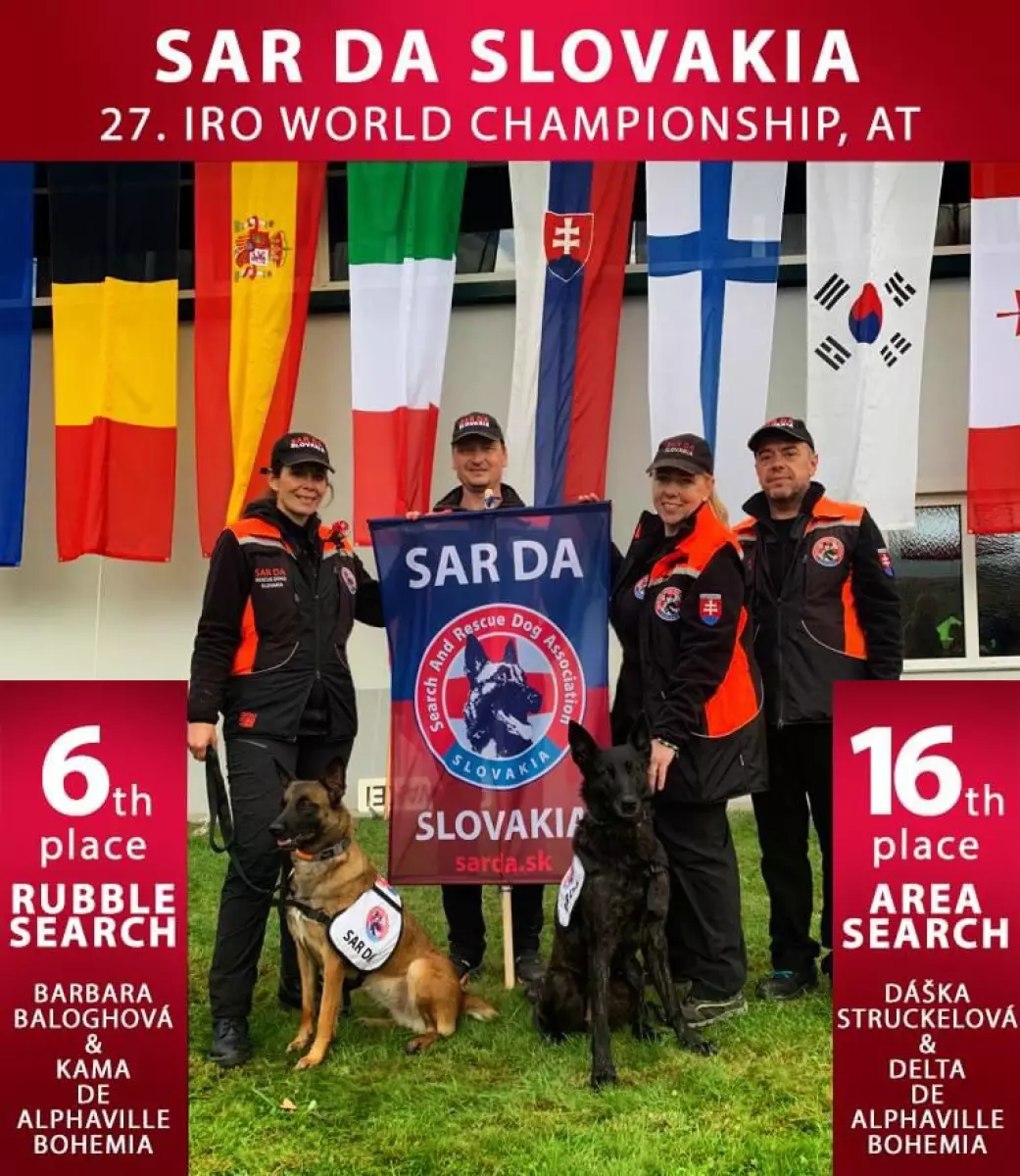 2023 6 a 16 místo MS Záchranářských psů Kama a Delta de Alphaville Bohemia